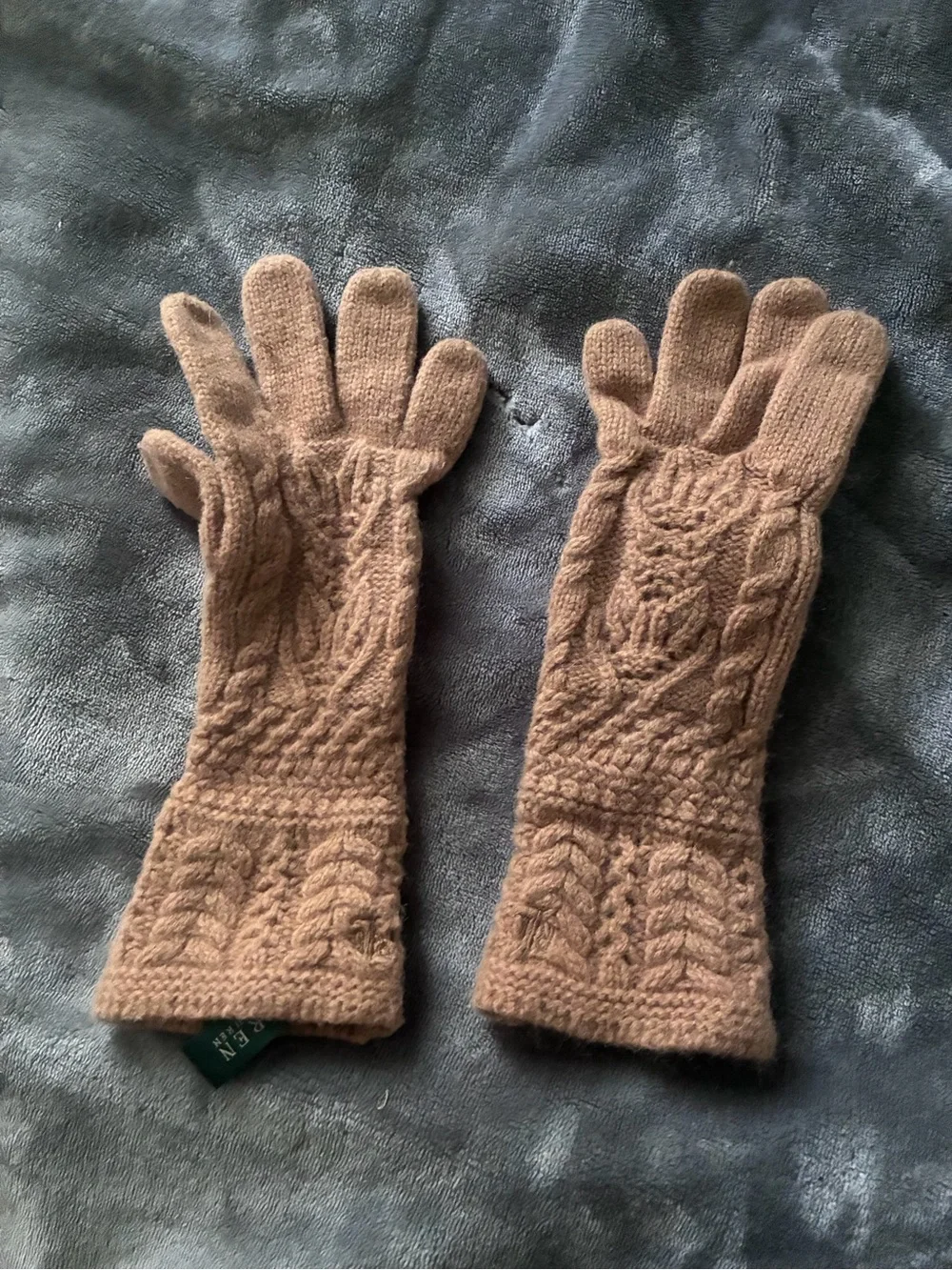 Lauren Ralph Lauren Tan Beige Knit Winter Gloves